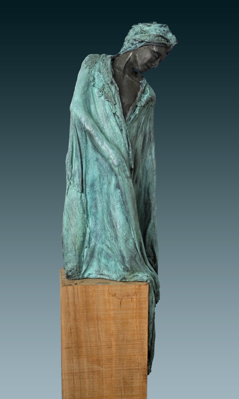 Male figure, bending to the left. Made of bronze and oak wood,